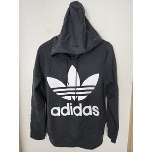 Adidas Mens Hoodie Medium M Black Hooded Sweatshirt Emblem Front Pockets